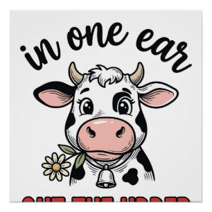 Grappige Koe Met Één Oor Uit De Uier T-Shirt Ontwe Perfect Poster