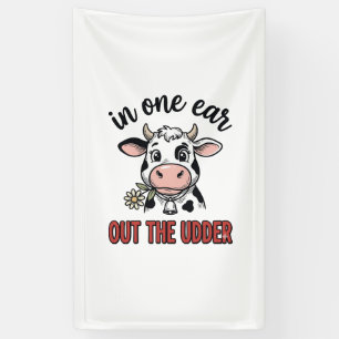 Grappige Koe Met Één Oor Uit De Uier T-Shirt Ontwe Spandoek