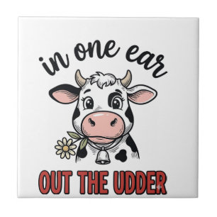 Grappige Koe Met Één Oor Uit De Uier T-Shirt Ontwe Tegeltje