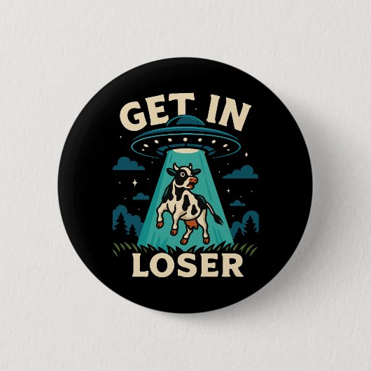 Grappige Koe ontvoering door ufo Ronde Button 5,7 Cm (Voorkant)