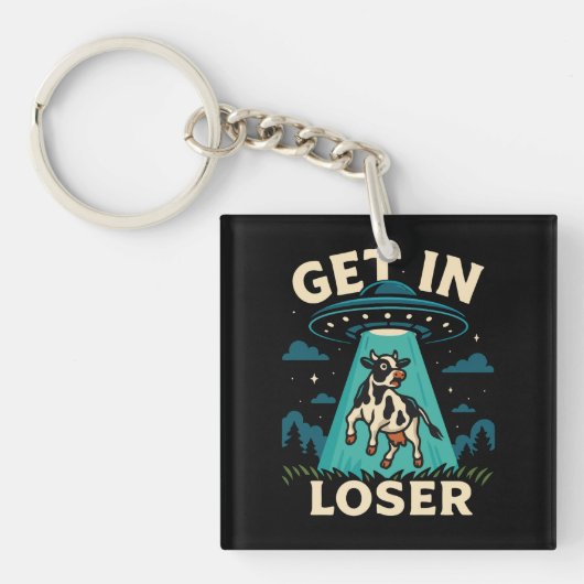 Grappige Koe ontvoering door ufo Sleutelhanger (Voorkant)