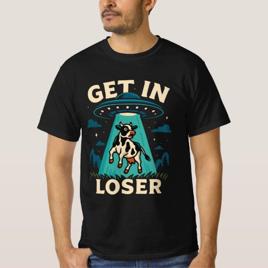 Grappige Koe ontvoering door ufo T-shirt (Voorkant)