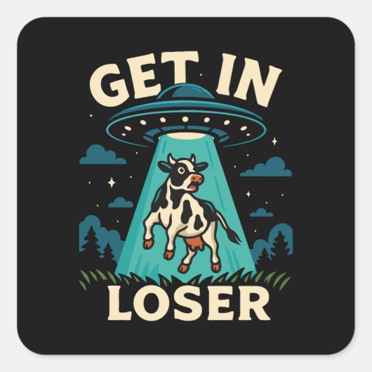 Grappige Koe ontvoering door ufo Vierkante Sticker (Voorkant)