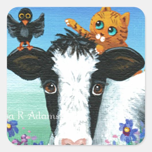 Grappige Koe Oranje Kat Creationarts Sticker (Voorkant)