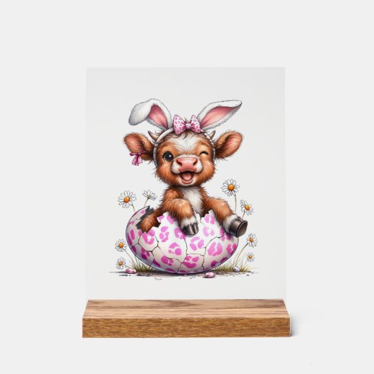 Grappige Koe Pasen Konijn Schattige Highland Koeie Acryl Bord (Voorkant)