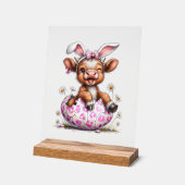 Grappige Koe Pasen Konijn Schattige Highland Koeie Acryl Bord (Hoek)