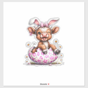 Grappige Koe Pasen Konijn Schattige Highland Koeie Sticker