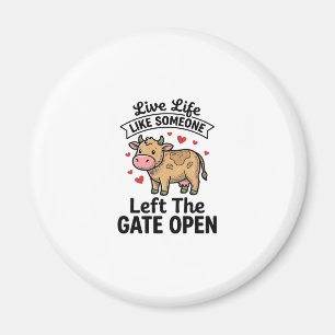 Grappige koe poort open vintage gravure shirt ontw magneet
