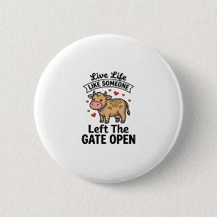 Grappige koe poort open vintage gravure shirt ontw ronde button 5,7 cm