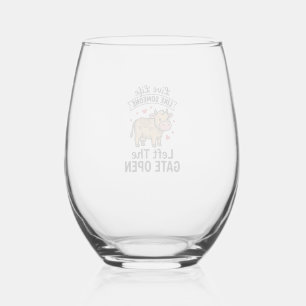 Grappige koe poort open vintage gravure shirt ontw wijnglas zonder voet