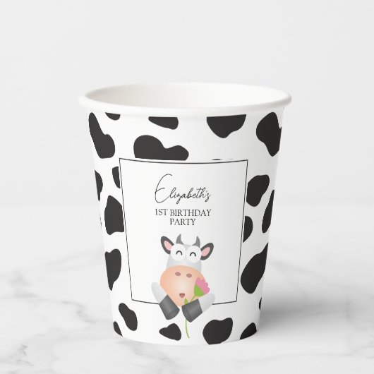 Grappige Koe Print Heilige Koe eerste verjaardagsf Papieren Bekers (Voorkant)