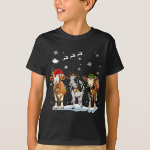 Grappige Koe Santa Prettig Kerstmis Xmas Lichtjes T-shirt