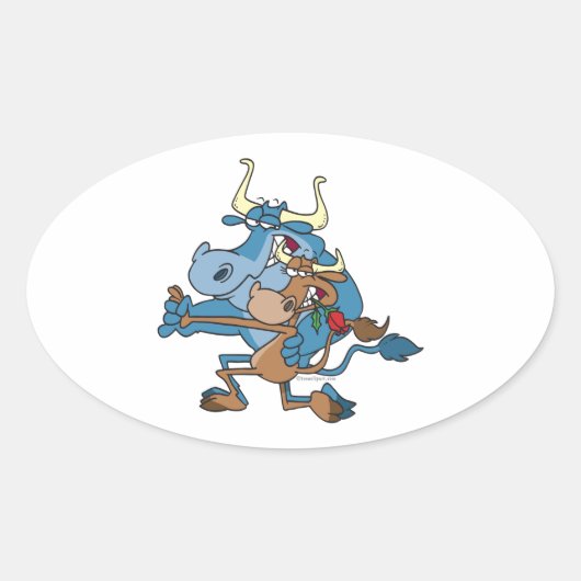 grappige koe stier tango cartoon ovale sticker (Voorkant)