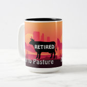 Grappige Koe Thema Western Pensioen Uitgevoerd naa Tweekleurige Koffiemok (Voorkant links)