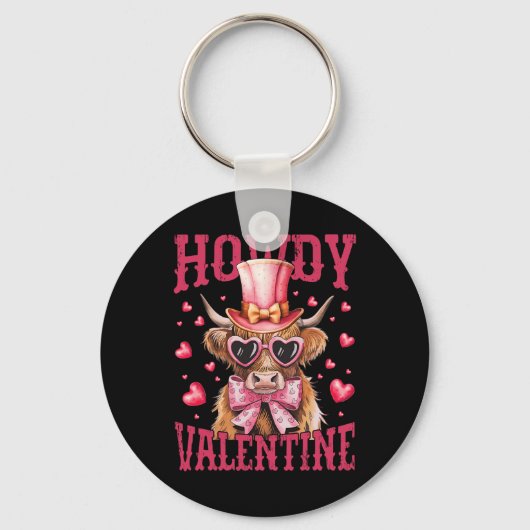Grappige Koe Valentijn Schattig Westers Hart Singl Sleutelhanger (Voorkant)