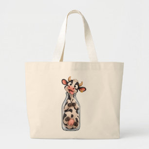 Grappige Koe Vast in Melkfles Grote Tote Bag