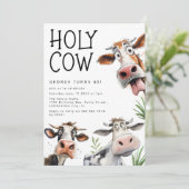 Grappige Koe verjaardagsfeestje uitnodiging (Staand voorkant)