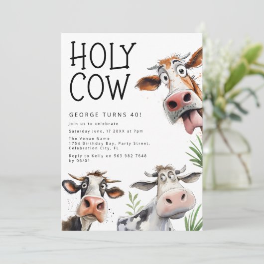 Grappige Koe verjaardagsfeestje uitnodiging (Staand voorkant)
