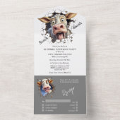 Grappige koe verrassingsfeestboeren boerderijdiere all in one uitnodiging (Binnen)