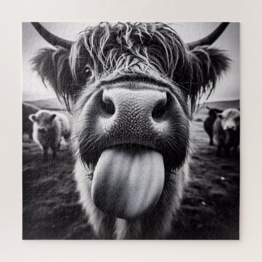 Grappige Koe Zwart-wit Legpuzzel (Verticaal)