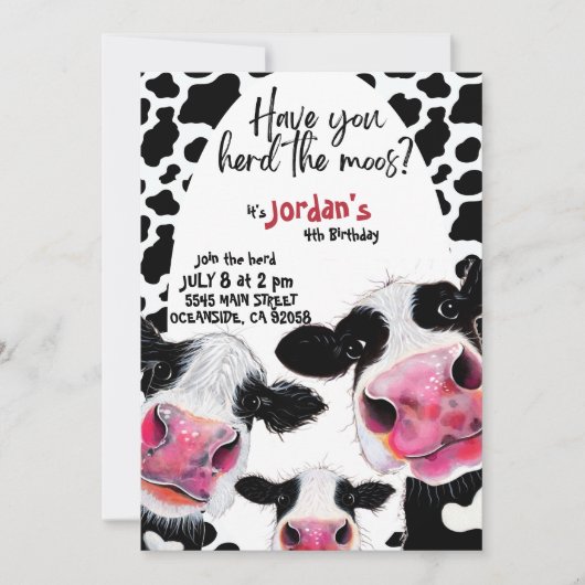 Grappige koe zwart-wit Verjaardagsuitnodiging Kaart (Voorkant)