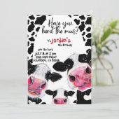 Grappige koe zwart-wit Verjaardagsuitnodiging Kaart (Staand voorkant)