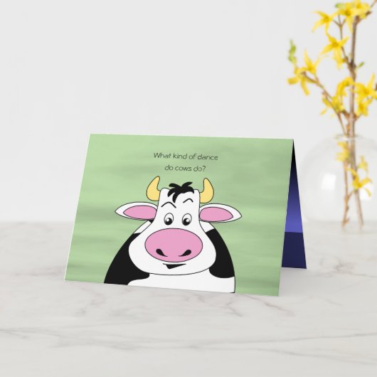 Grappige Koeien Dansende Cartoon voor Dansers Verj Kaart (Gele Bloem)