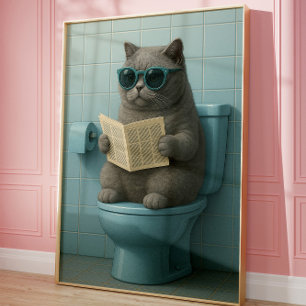 Grappige koele kat badkamer trendy wandkunst poster