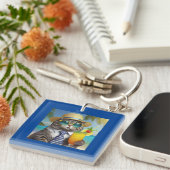 Grappige koele kat en tropische Drink Sleutelhanger (Voorkant Rechts)