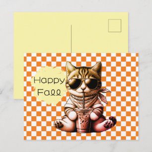 Grappige Koele Kat Latte Gelukkige Herfst Briefkaart
