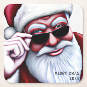 Grappige Koele Kerstman in Zonnebril Kerstmis Kartonnen Onderzetters (Voorkant)