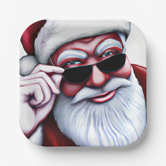 Grappige Koele Kerstman in Zonnebril Kerstmis Papieren Bordje (Voorkant)