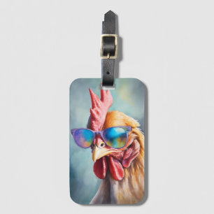 Grappige Koele Kip Met Zonnebril Aquarel Bagagelabel