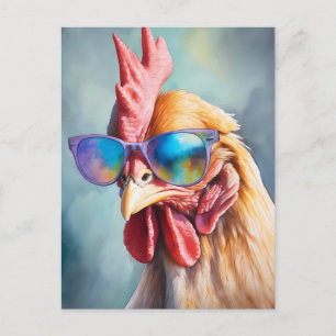 Grappige Koele Kip Met Zonnebril Aquarel Briefkaart