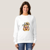 Grappige Koele Kip Zonnebril Bloem Sweatshirt (Voorkant volledig)