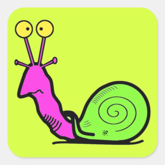 Grappige Koele Slak Cartoon Vierkante Sticker (Voorkant)