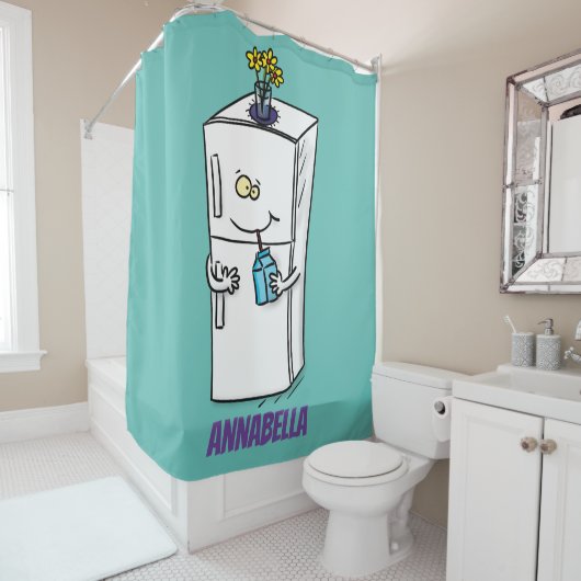 Grappige koelkast cartoonillustratie douchegordijn (In situ)