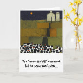 grappige koeverjaardag humoristisch over de heuvel kaart (Gele Bloem)