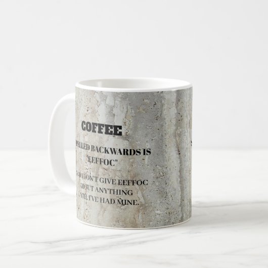 Grappige koffie achterstevoren gespeld is Eeffoc Koffiemok (Voorkant links)