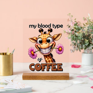 Grappige koffie bloed type woord art giraffe acryl bord
