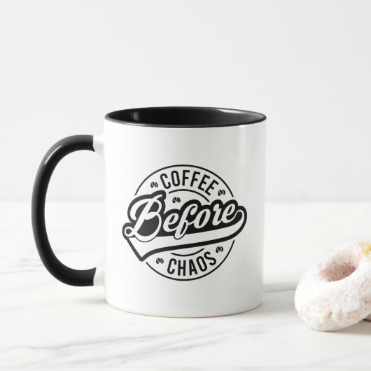 Grappige koffie chaos woordkunst mok (Met donut)