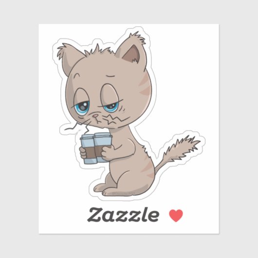 Grappige Koffie Drink Kat Sticker (Vel)