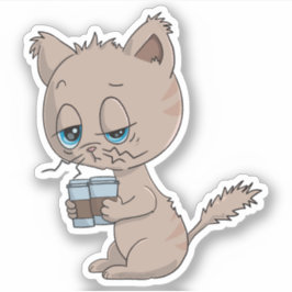 Grappige Koffie Drink Kat Sticker