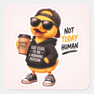 Grappige koffie-eend sticker | Mooie cartoon eend 
