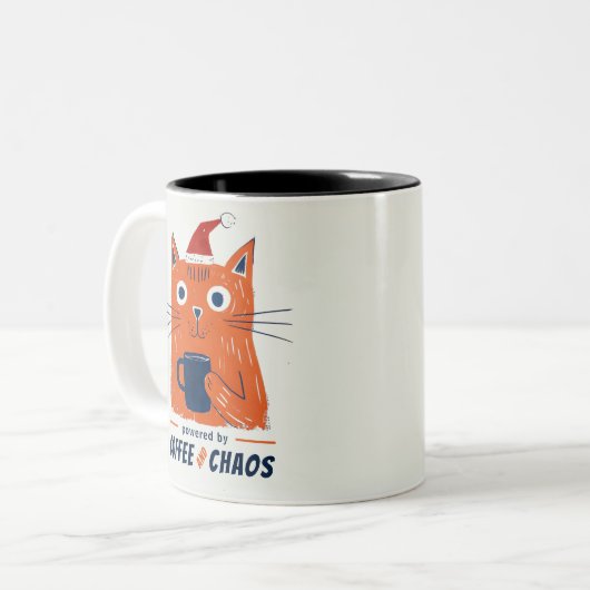 Grappige koffie en chaos kat tweekleurige koffiemok (Voorkant links)