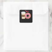 Grappige koffie en donut paar kawaii Valentijnse  Vierkante Sticker (Tas)