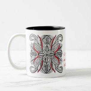 Grappige koffie hobby quote aangepaste monogram mo tweekleurige koffiemok