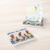 Grappige koffie/kippen glazen onderzetter (Schuin)