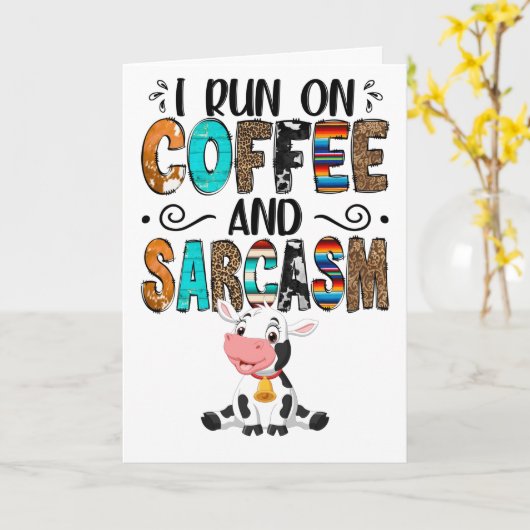 Grappige koffie Koe kaart (Gele Bloem)