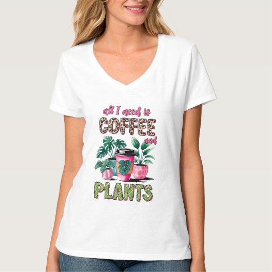 Grappige koffie planten woordkunst t-shirt (Voorkant)